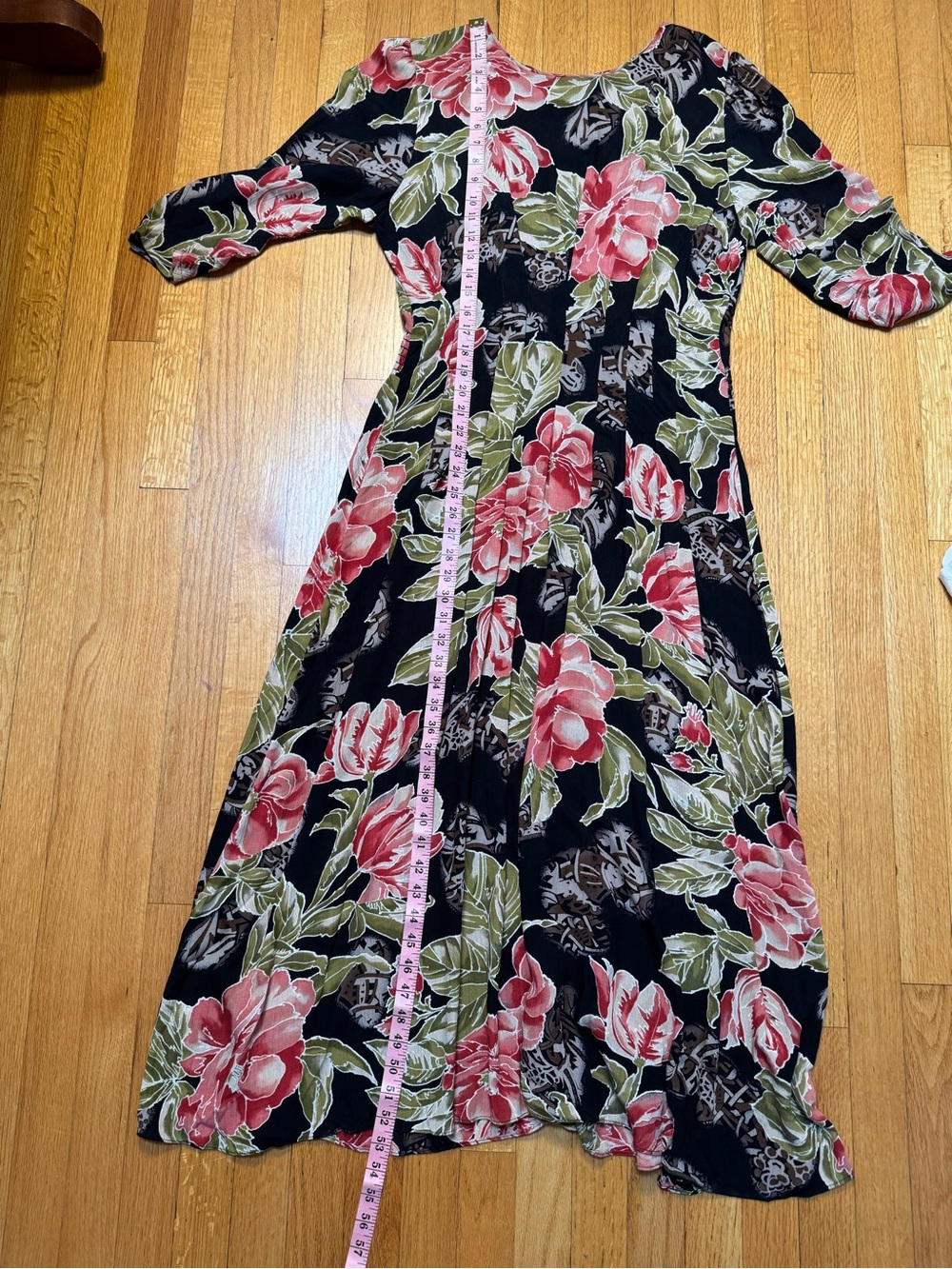 Vintage 90’s Anthony Mark Hankins Floral Midi Dress Pleated Waist Size 6 Rayon - Picture 6 of 9